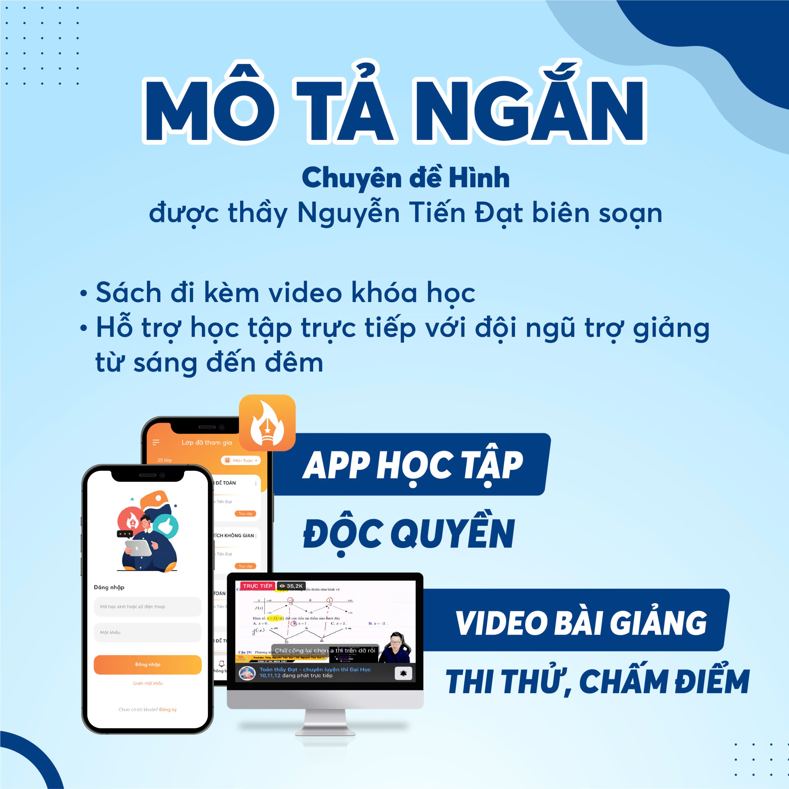 Mô tả Sách Chinh Phục Từ A Đến Z  Đạt Điểm Tối Đa Toán 12 Hình biên soạn bởi thầy Nguyễn Tiến Đạt SSSTUDY - 2