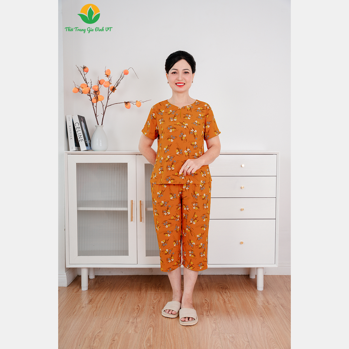 Mô tả Bộ lanh trung niên quần lửng áo cộc tay cổ lé màu thời trang Việt Thắng - B06.2422 - 3