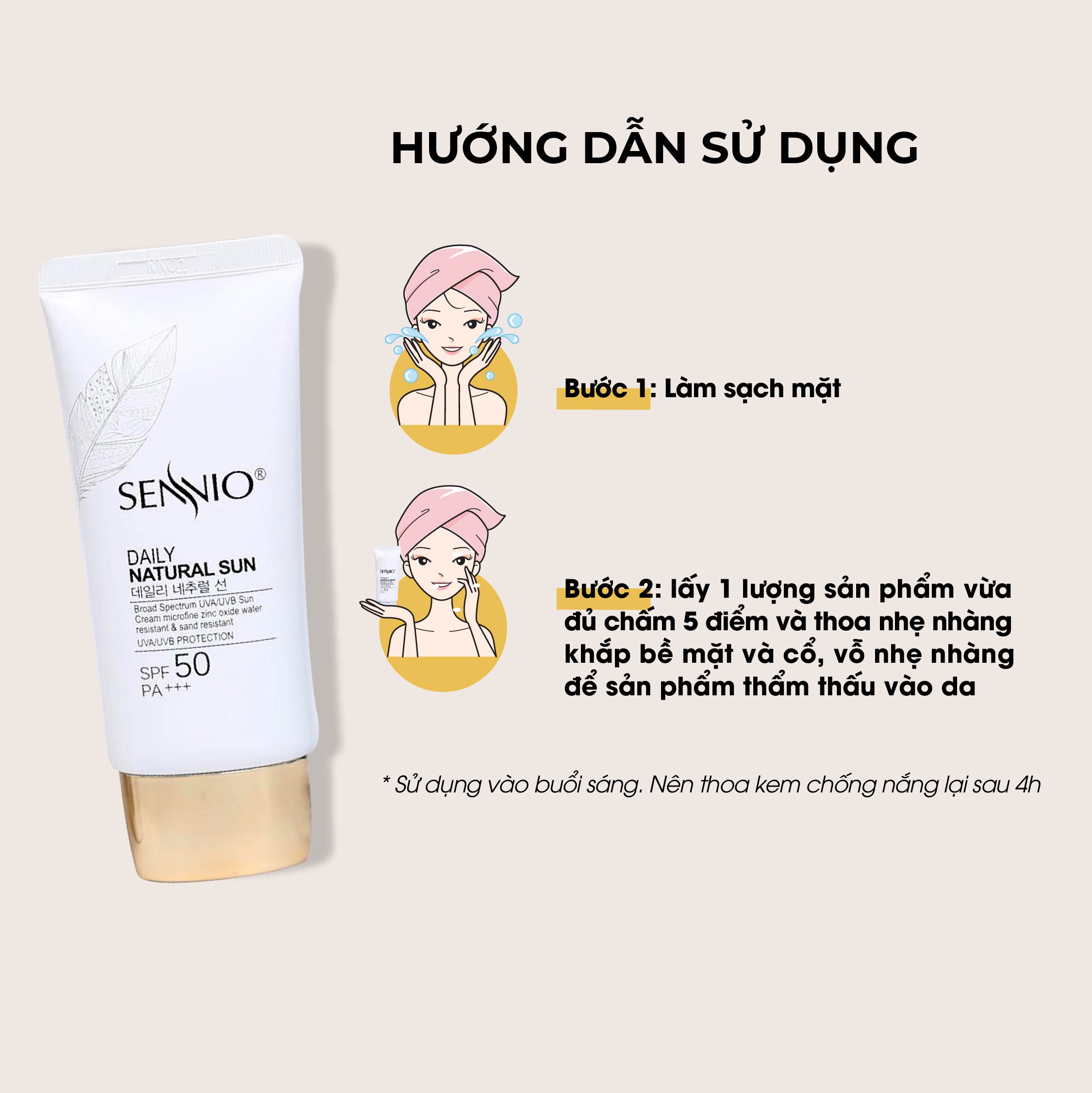 Kem chống nắng vật lý kiềm dầu 24h SPF50 PA+++ dưỡng trắng da, giảm thâm mụn - sạm nám Sennio 50g Daily Natural Cream