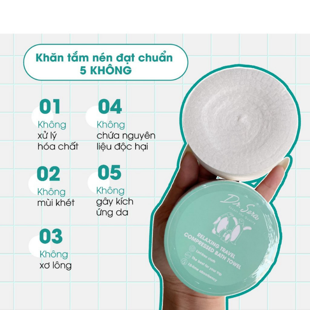 Mô tả Khăn Tắm Nén Thư Giãn Tiệt Trùng DR.SERA, Tiện Lợi Mang Đi Du Lịch, An Toàn - Daily Beauty - 5