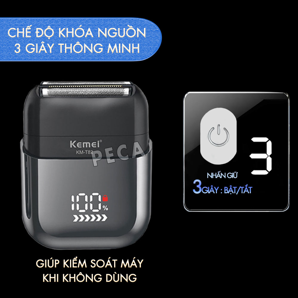 Mô tả Máy cạo râu mini lưỡi kép Kemei KM-T82 màn hình LCD, công suất 5w mạnh mẽ cảm biến râu thông minh - Hàng chính hãng - 11