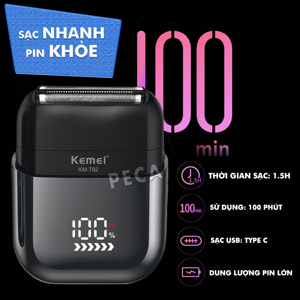 Mô tả Máy cạo râu mini lưỡi kép Kemei KM-T82 màn hình LCD, công suất 5w mạnh mẽ cảm biến râu thông minh - Hàng chính hãng - 8