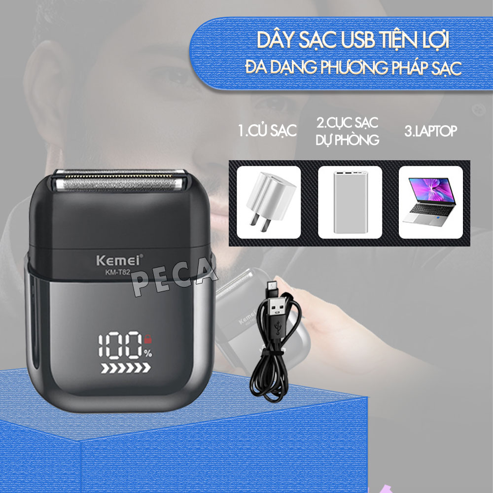 Mô tả Máy cạo râu mini lưỡi kép Kemei KM-T82 màn hình LCD, công suất 5w mạnh mẽ cảm biến râu thông minh - Hàng chính hãng - 9
