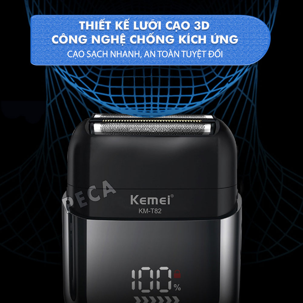 Mô tả Máy cạo râu mini lưỡi kép Kemei KM-T82 màn hình LCD, công suất 5w mạnh mẽ cảm biến râu thông minh - Hàng chính hãng - 5