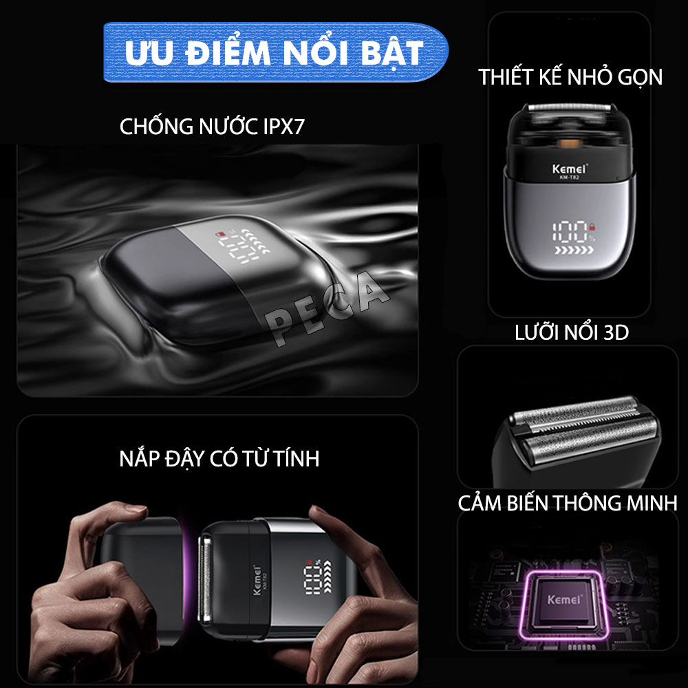 Mô tả Máy cạo râu mini lưỡi kép Kemei KM-T82 màn hình LCD, công suất 5w mạnh mẽ cảm biến râu thông minh - Hàng chính hãng - 2
