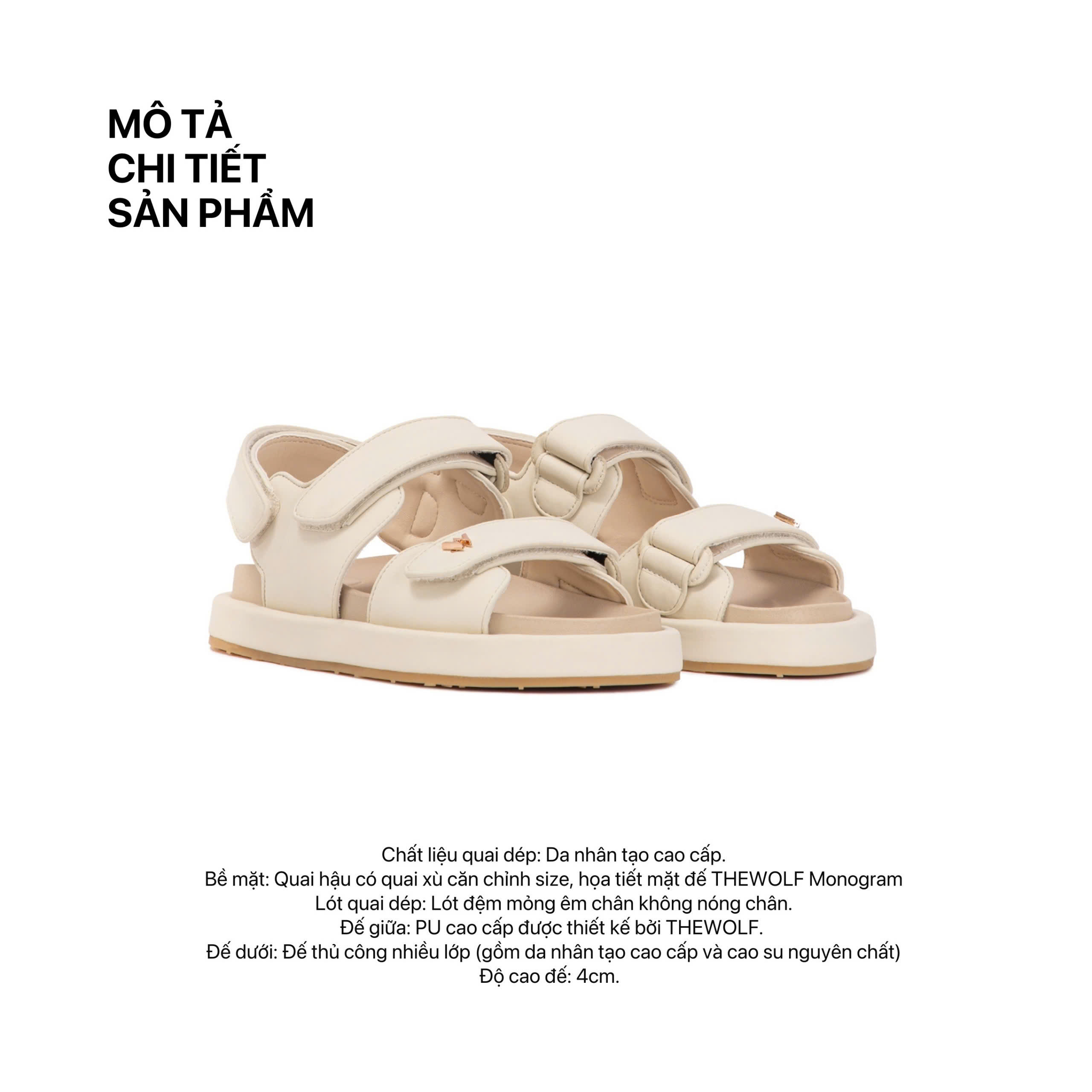 Mô tả THEWOLF Giày Tăng Chiều Cao Sandal Nam Nữ THEWOLF ESSENTIAL LOW SANDAL Đế Bằng Lót Êm Ái Quai Dán - Đen Kem Beige Nâu - 2
