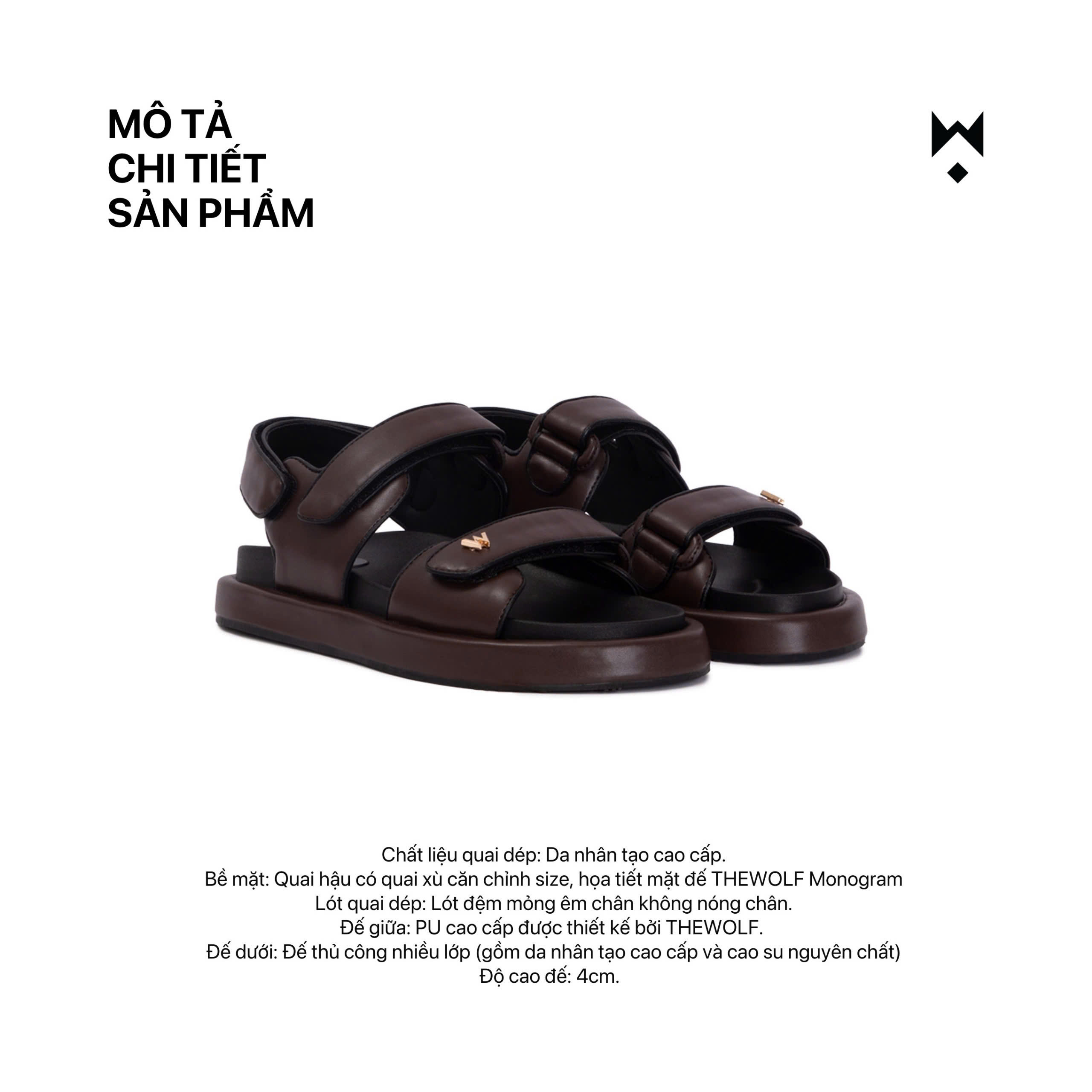 Mô tả THEWOLF Giày Tăng Chiều Cao Sandal Nam Nữ THEWOLF ESSENTIAL LOW SANDAL Đế Bằng Lót Êm Ái Quai Dán - Đen Kem Beige Nâu - 4