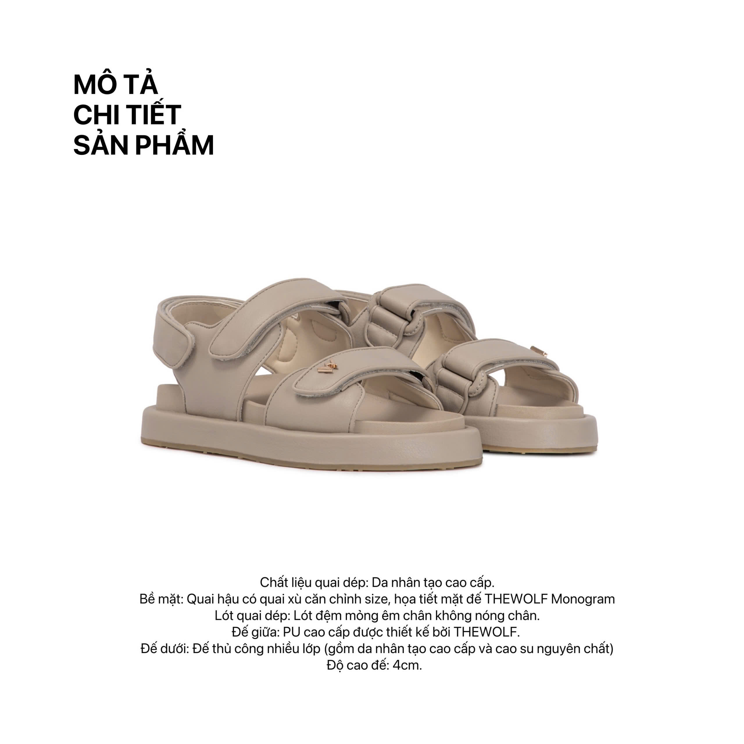 Mô tả THEWOLF Giày Tăng Chiều Cao Sandal Nam Nữ THEWOLF ESSENTIAL LOW SANDAL Đế Bằng Lót Êm Ái Quai Dán - Đen Kem Beige Nâu - 5