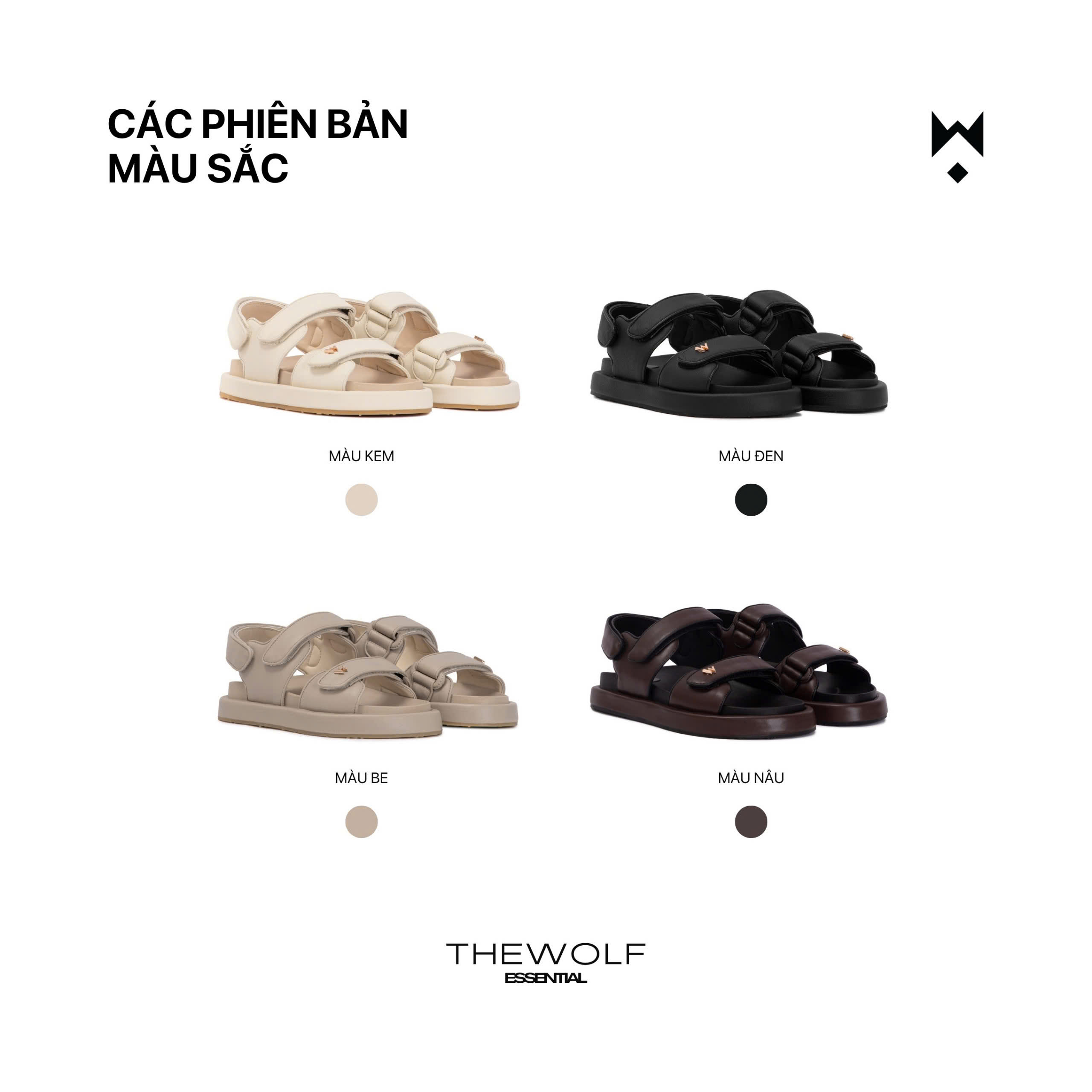 Mô tả THEWOLF Giày Tăng Chiều Cao Sandal Nam Nữ THEWOLF ESSENTIAL LOW SANDAL Đế Bằng Lót Êm Ái Quai Dán - Đen Kem Beige Nâu - 1