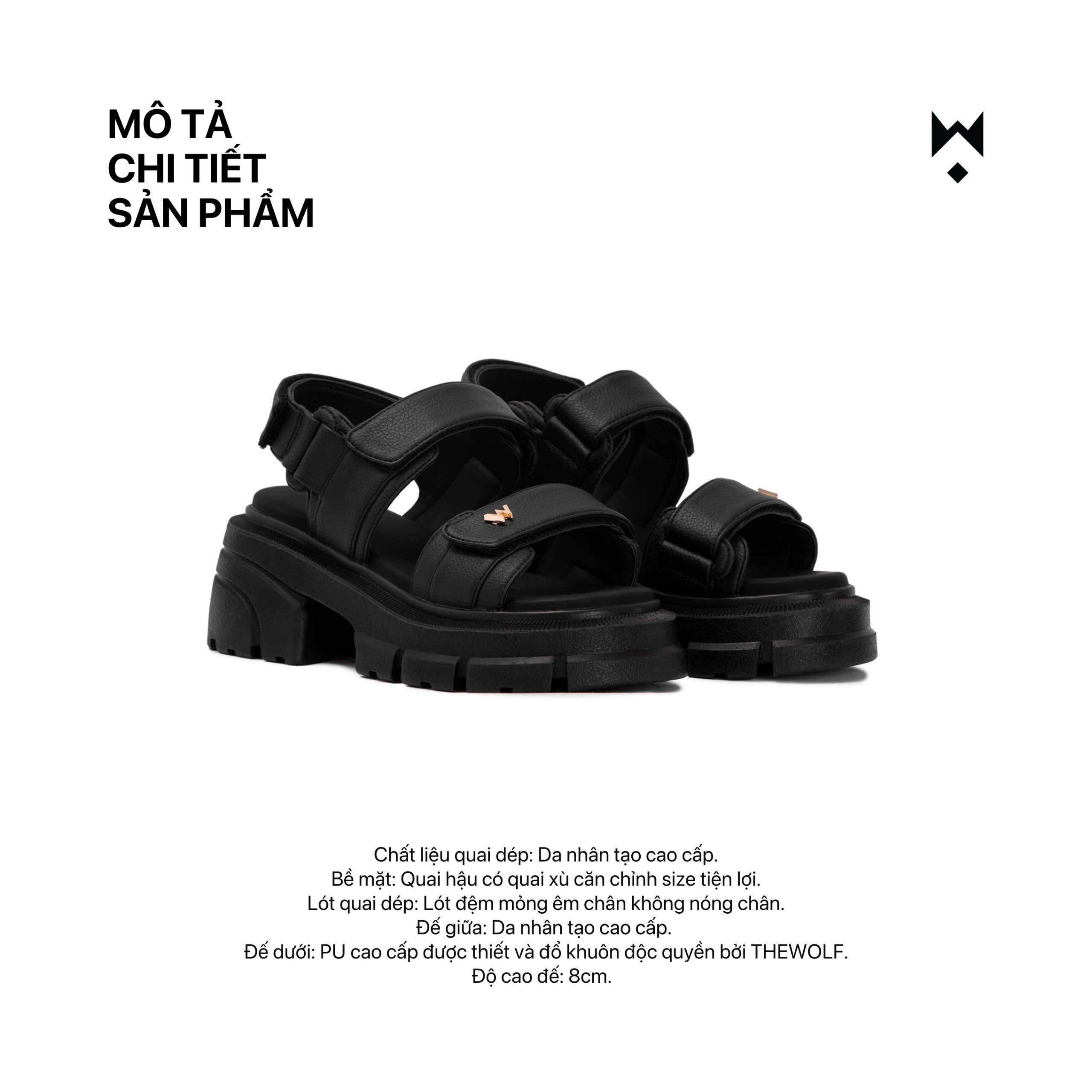 Mô tả THEWOLF Giày Tăng Chiều Cao Sandal NamNữ THEWOLF ESSENTIAL HIGH SANDAL Đế Cao Lót Êm Ái Quai Dán-Đen Kem Beige Nâu Bạc - 2