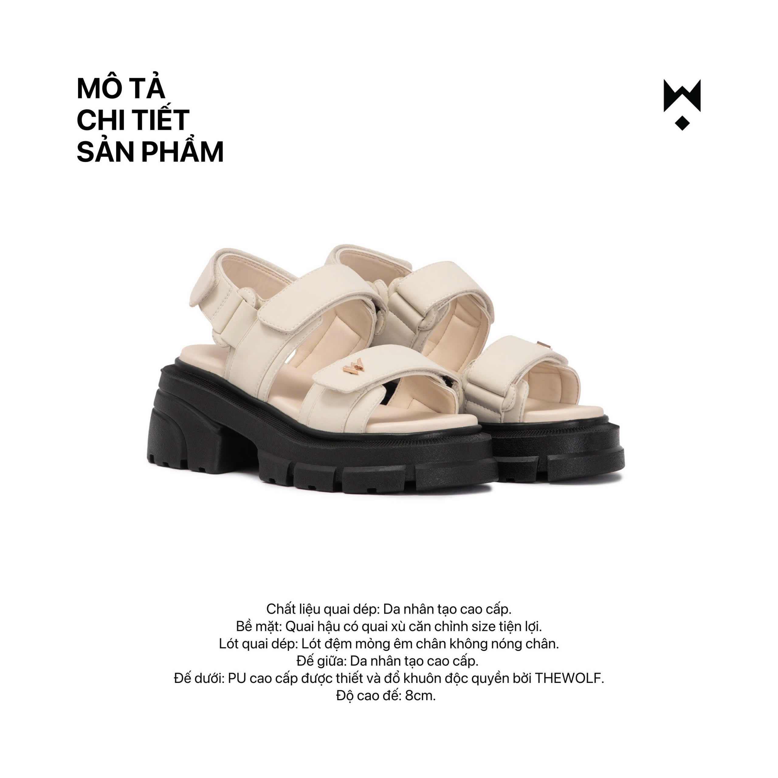 Mô tả THEWOLF Giày Tăng Chiều Cao Sandal NamNữ THEWOLF ESSENTIAL HIGH SANDAL Đế Cao Lót Êm Ái Quai Dán-Đen Kem Beige Nâu Bạc - 3
