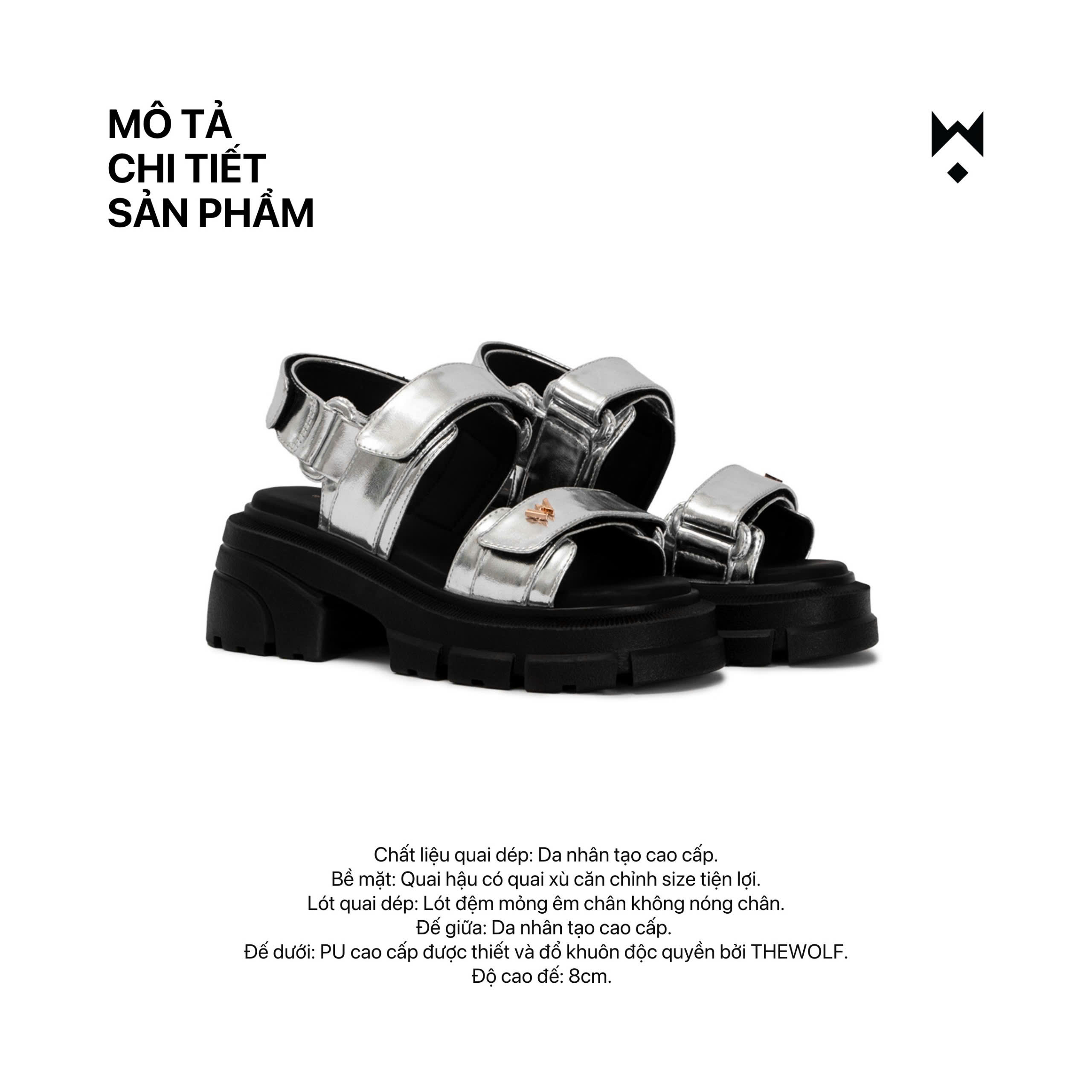 Mô tả THEWOLF Giày Tăng Chiều Cao Sandal NamNữ THEWOLF ESSENTIAL HIGH SANDAL Đế Cao Lót Êm Ái Quai Dán-Đen Kem Beige Nâu Bạc - 4