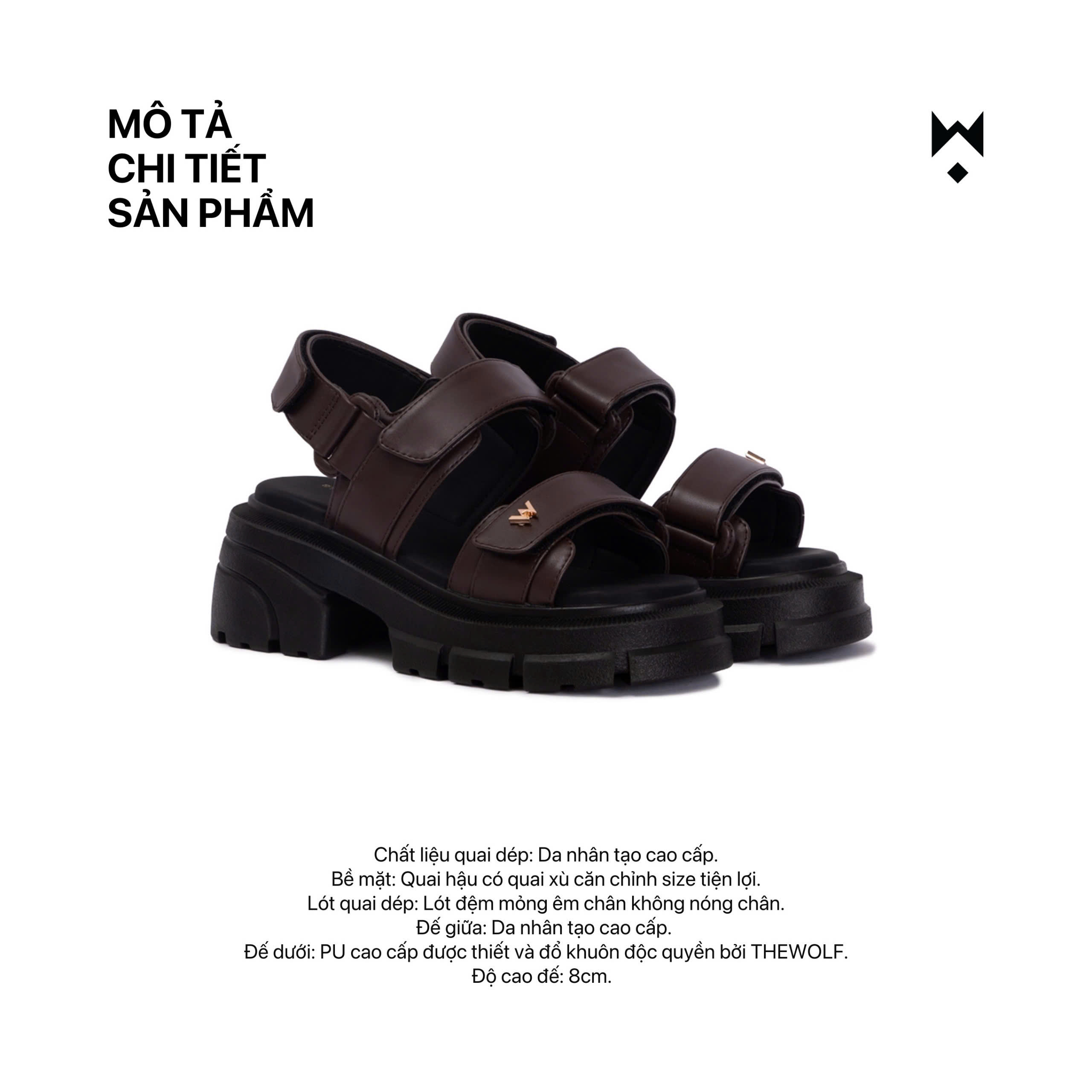 Mô tả THEWOLF Giày Tăng Chiều Cao Sandal NamNữ THEWOLF ESSENTIAL HIGH SANDAL Đế Cao Lót Êm Ái Quai Dán-Đen Kem Beige Nâu Bạc - 5