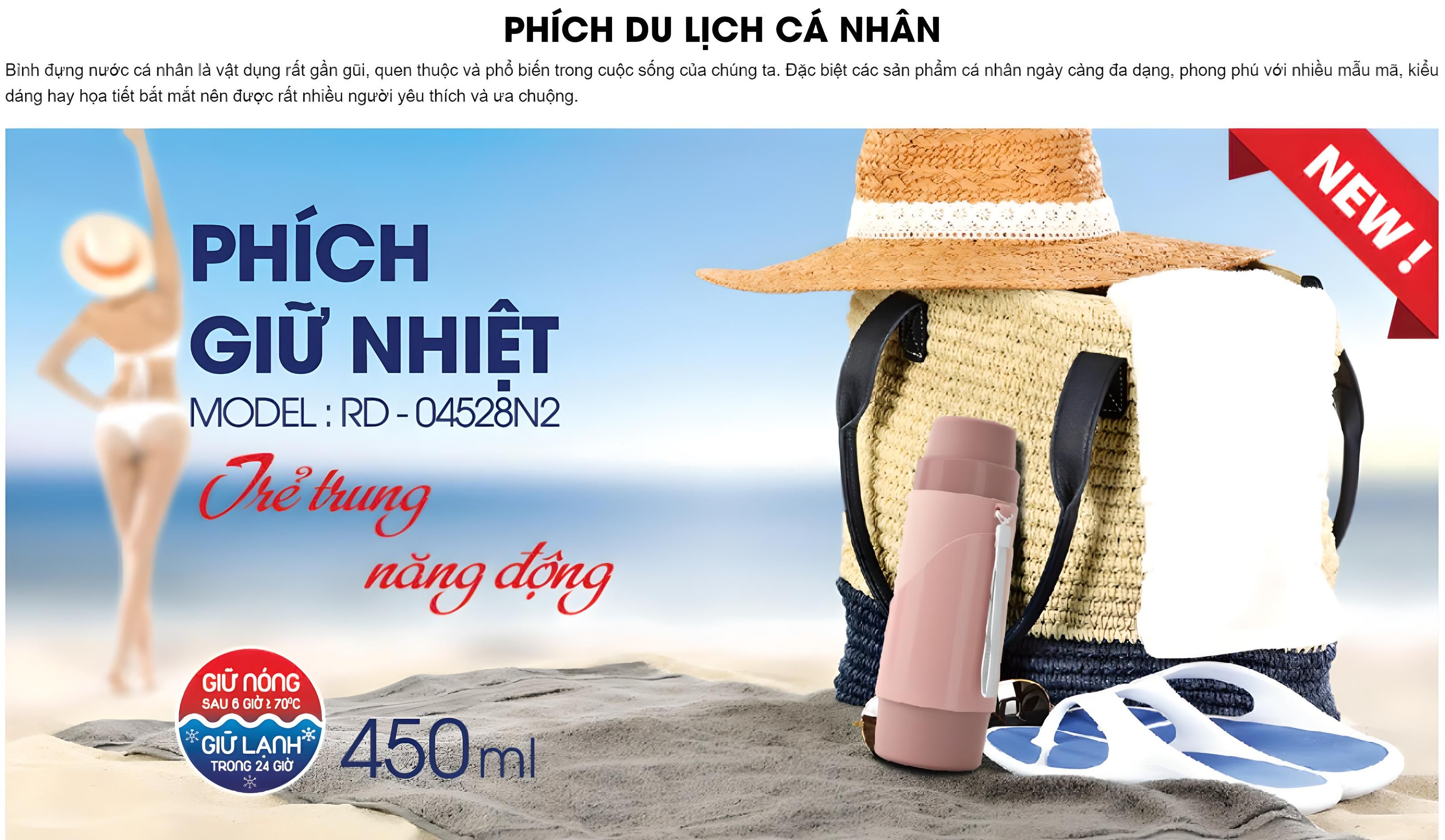 Mô tả Phích giữ nhiệt cầm tay nhỏ gọn dung tích 0.45L Rạng Đông - Model: RD 04528 N2 - 1