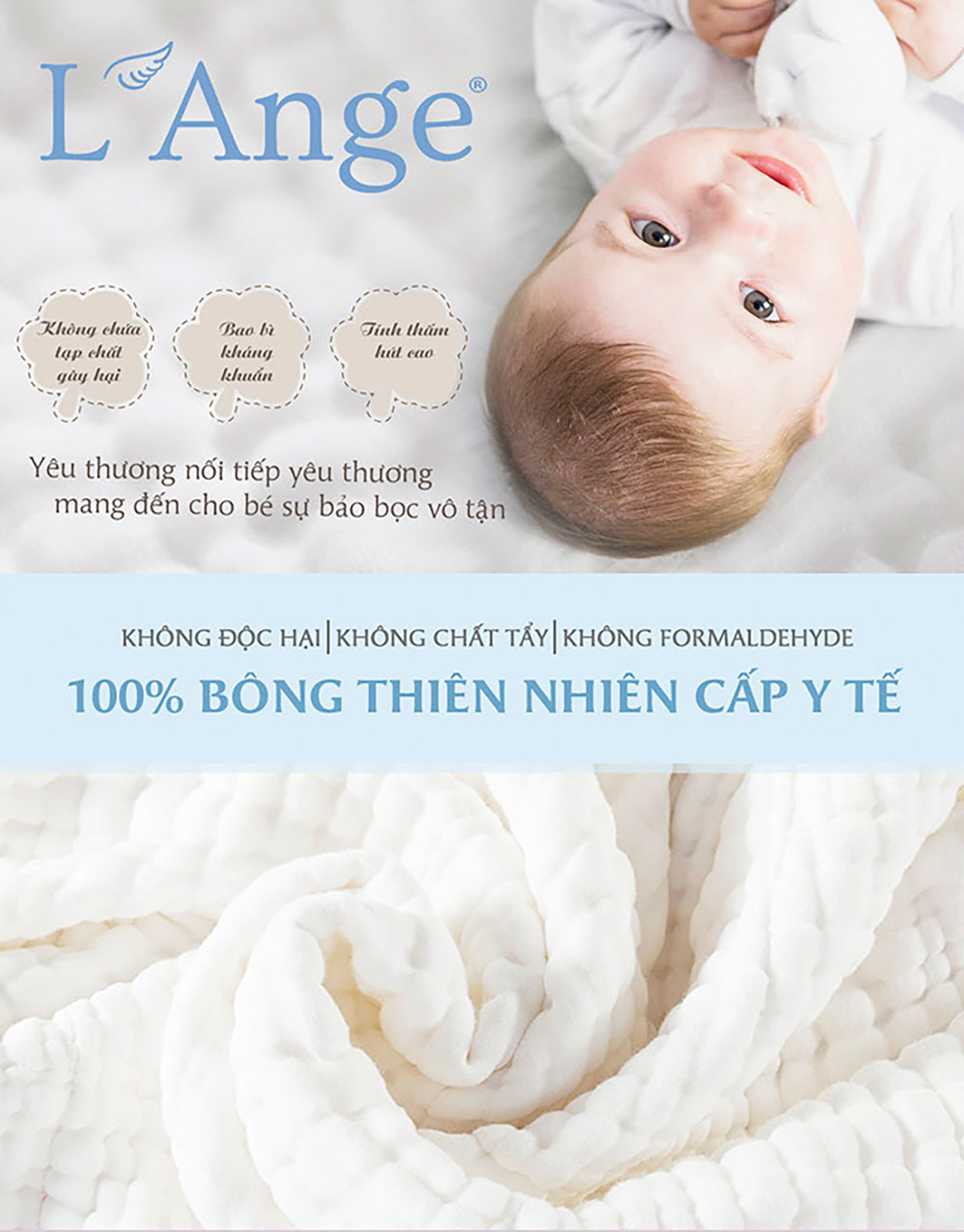 Mô tả L’Ange Khăn tắm/Khăn quấn/Chăn đắp vải bông 6 lớp 70x95cm - 1