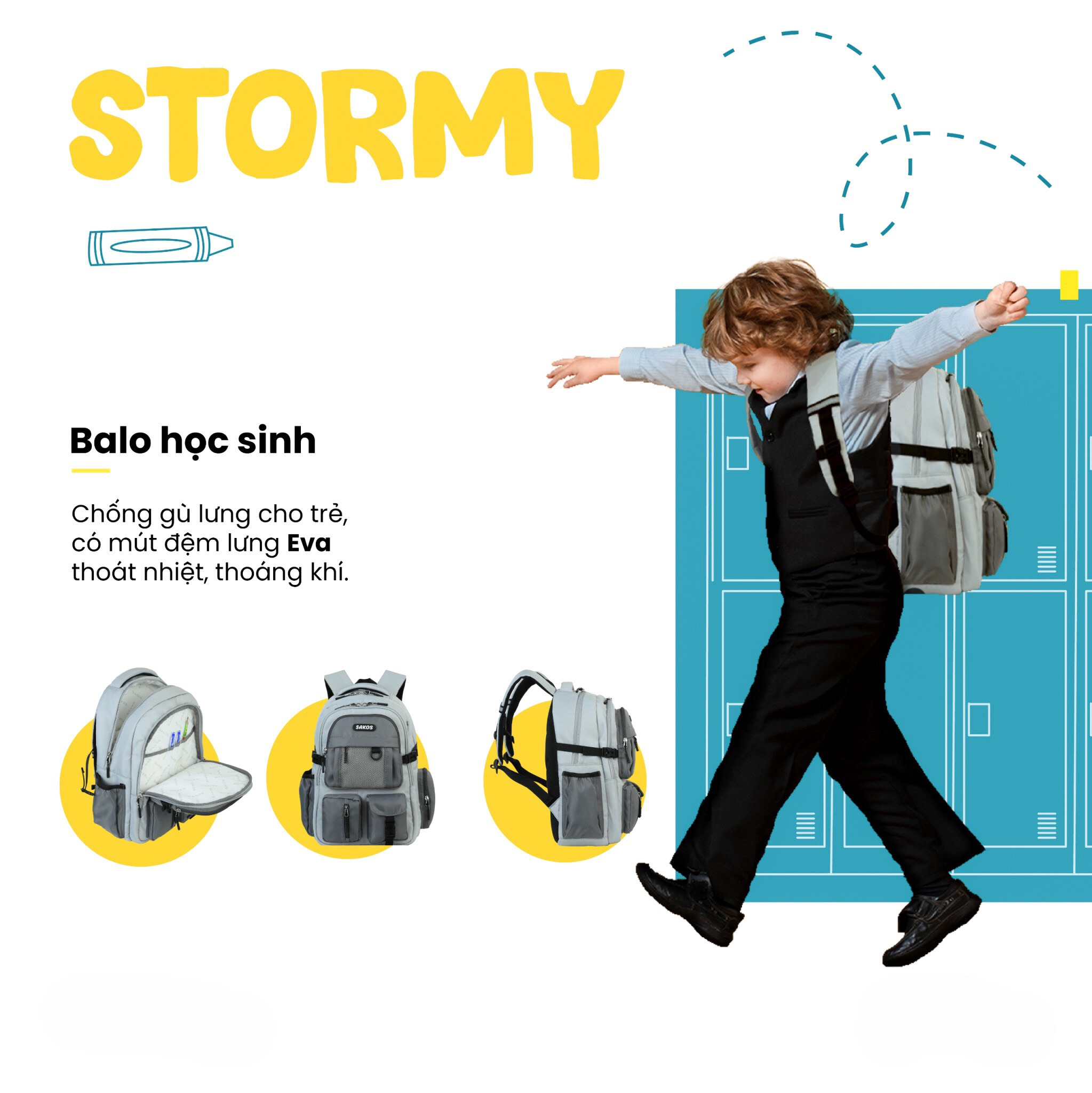 Mô tả Balo Học Sinh Thời Trang SAKOS STORMY - Thiết Kế Đơn Giản, Siêu Nhẹ - 1