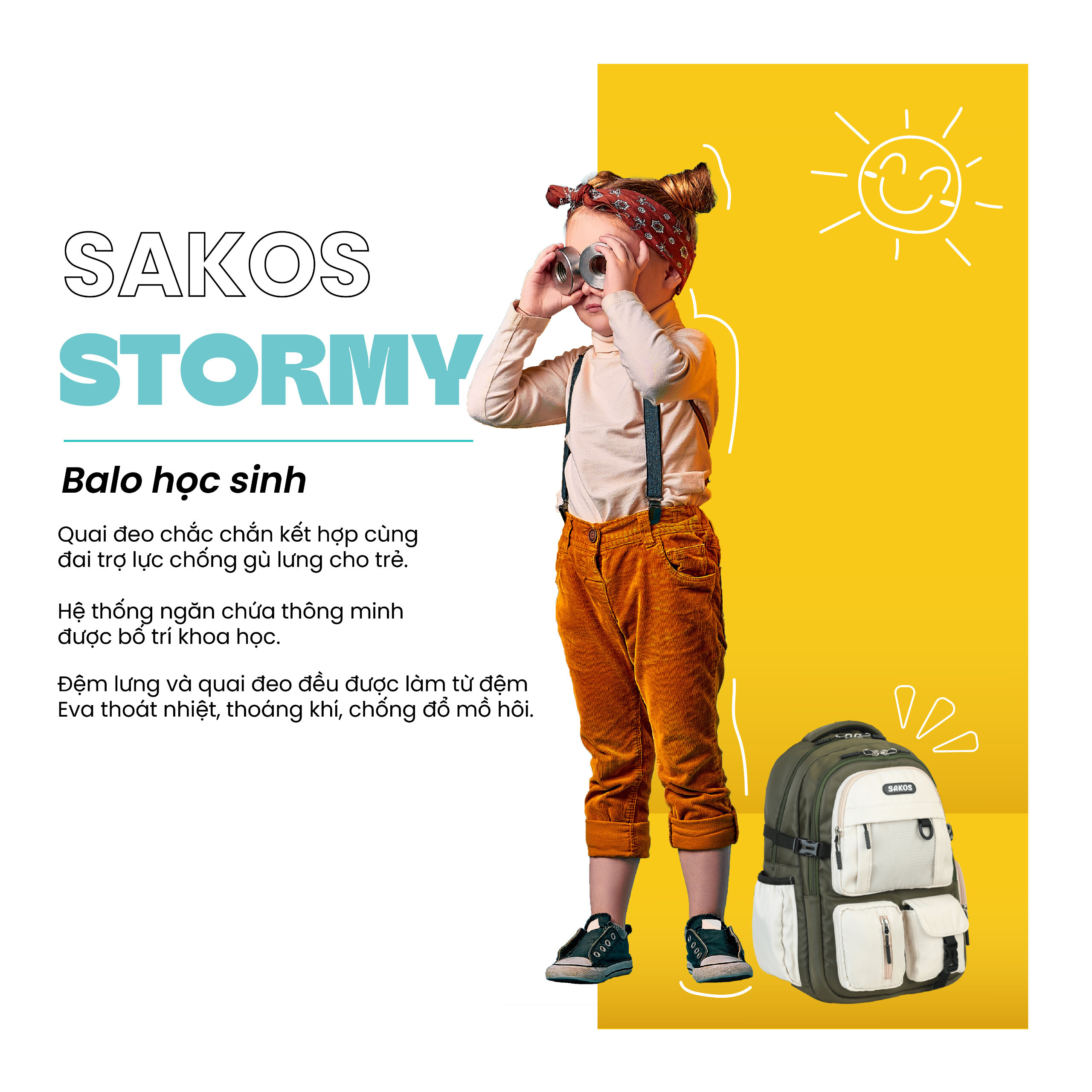 Mô tả Balo Học Sinh Thời Trang SAKOS STORMY - Thiết Kế Đơn Giản, Siêu Nhẹ - 3