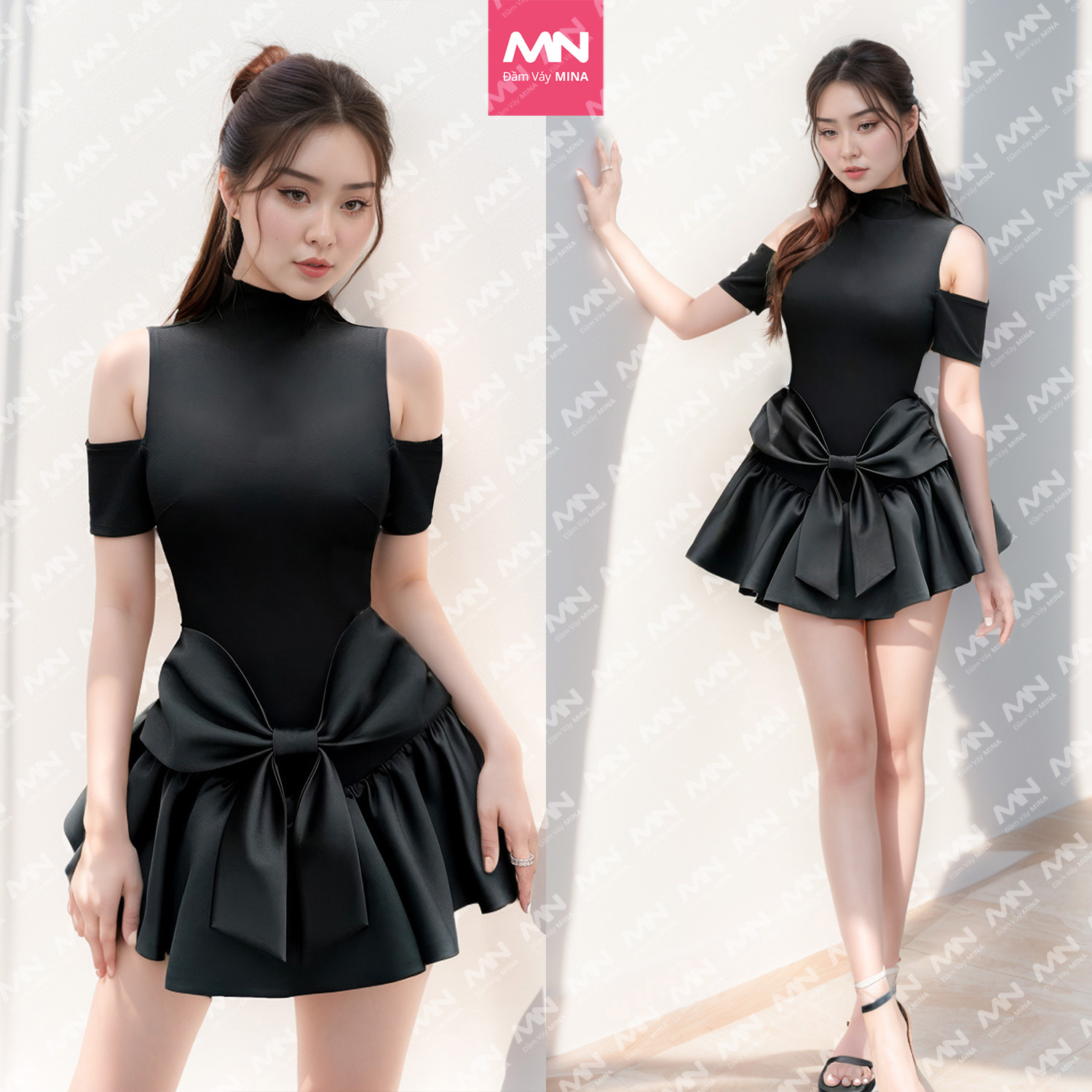 Mô tả Đầm dự tiệc Mina dáng xoè mini chất Cotton Nhật phối Taffta lụa màu đen trẻ trung xinh đẹp MN255 - 4