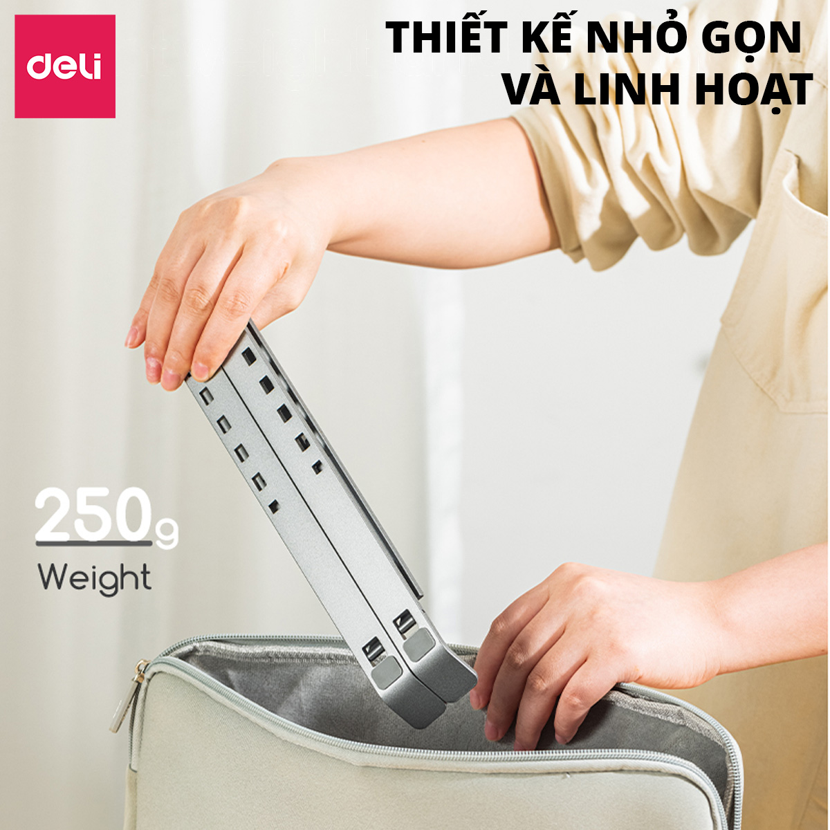 Mô tả Giá Đỡ Laptop DELI - Hợp Kim Nhôm Điều Chỉnh Độ Cao 6 Nấc Tản Nhiệt Cho Máy Tính Bảng Macbook - 4