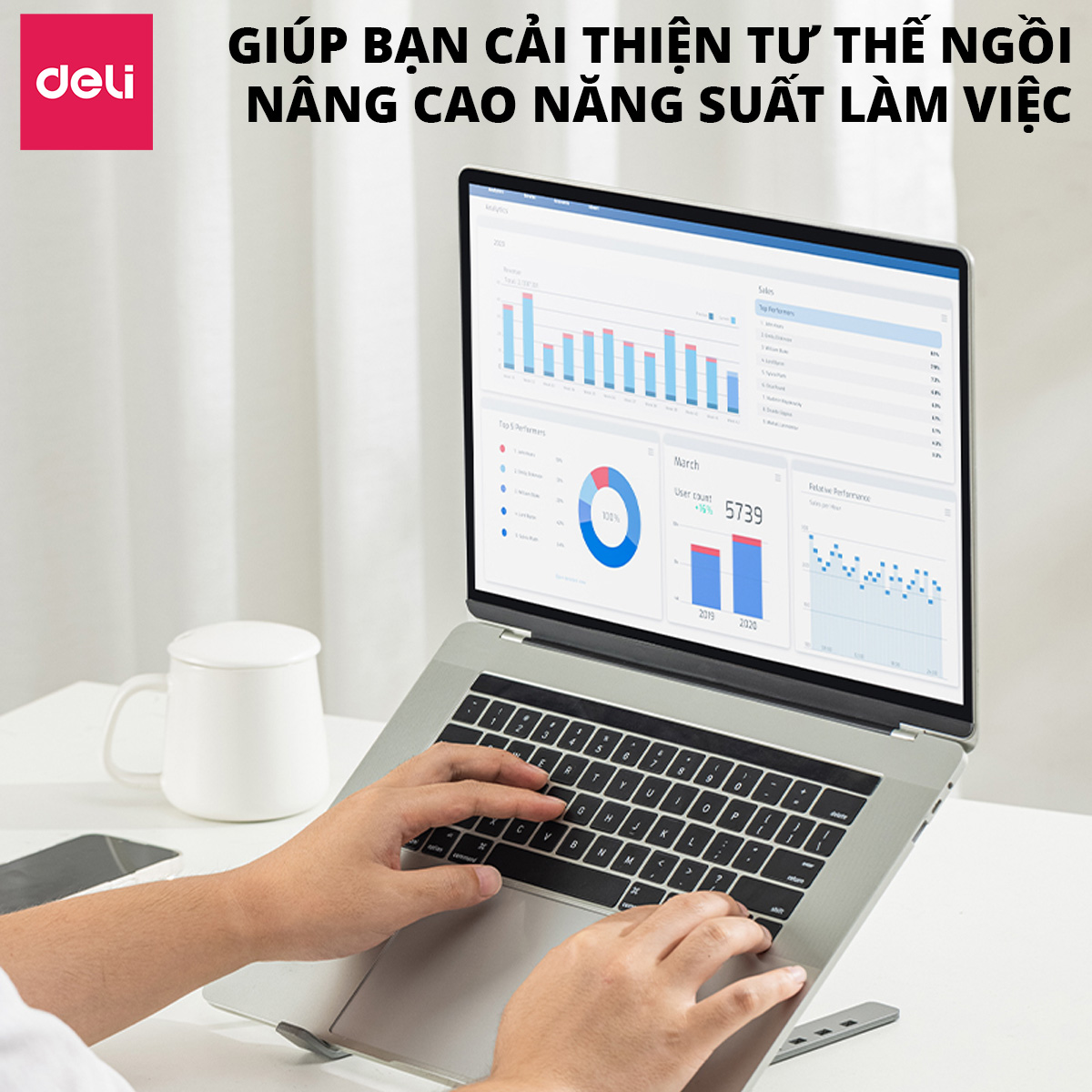Mô tả Giá Đỡ Laptop DELI - Hợp Kim Nhôm Điều Chỉnh Độ Cao 6 Nấc Tản Nhiệt Cho Máy Tính Bảng Macbook - 5