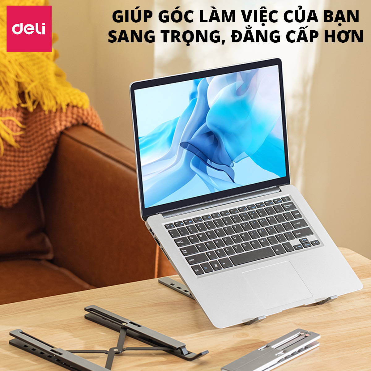 Mô tả Giá Đỡ Laptop DELI - Hợp Kim Nhôm Điều Chỉnh Độ Cao 6 Nấc Tản Nhiệt Cho Máy Tính Bảng Macbook - 6
