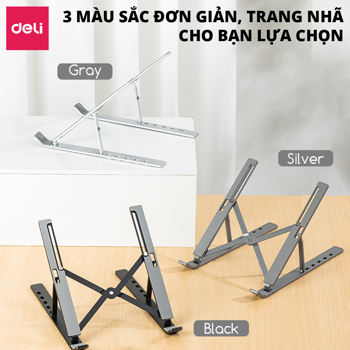 Mô tả Giá Đỡ Laptop DELI - Hợp Kim Nhôm Điều Chỉnh Độ Cao 6 Nấc Tản Nhiệt Cho Máy Tính Bảng Macbook - 7