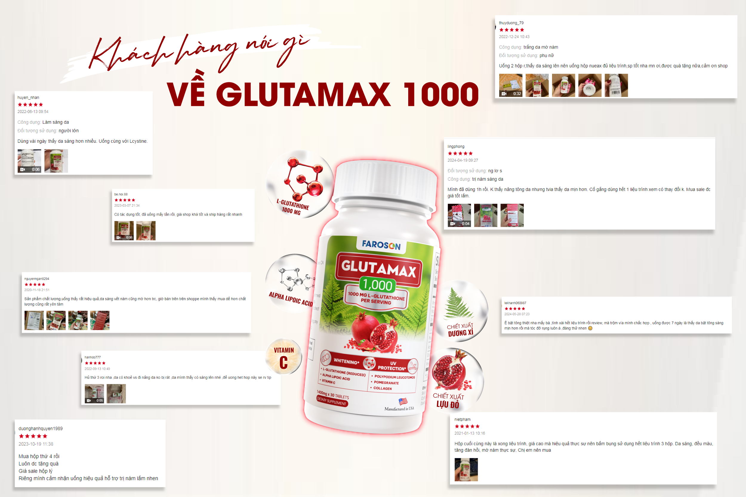 Mô tả TPBVSK Viên Uống Trắng Da Chứa Glutathione Faroson Glutamax 1000 Hỗ Trợ Sáng Da Mờ Thâm Nám Chống Nắng Hộp 30 Viên - 6
