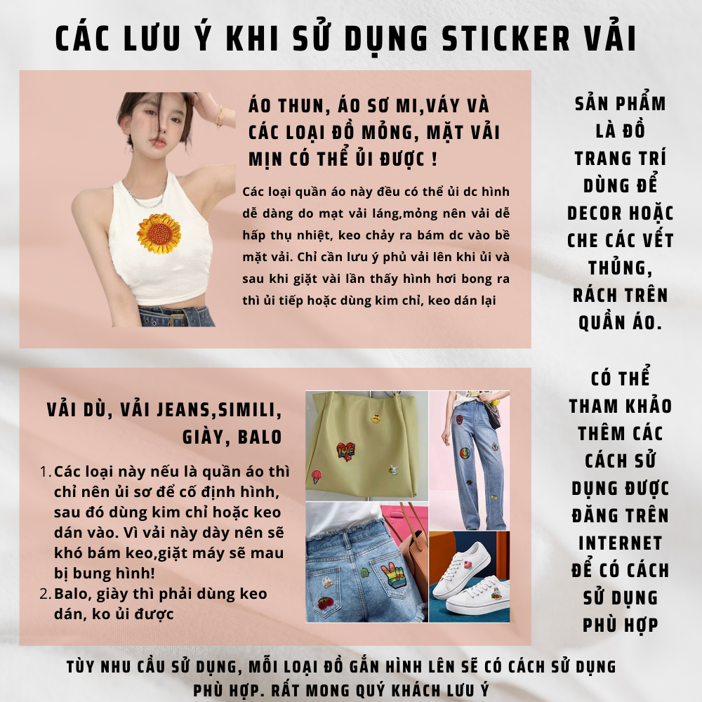Sticker ủi áo Cao cấp, sticker vải dùng làm miếng vá áo, phụ kiện trang ...