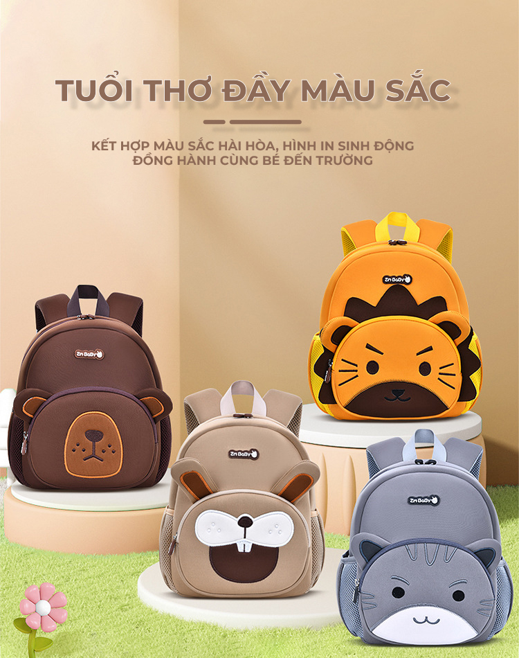Mô tả Balo cho bé trai bé gái đi học mẫu giáo mầm non từ 2 đến 5 tuổi 1989KIDS, siêu nhẹ, sức chứa lớn, hình in 3D dễ thương - 1