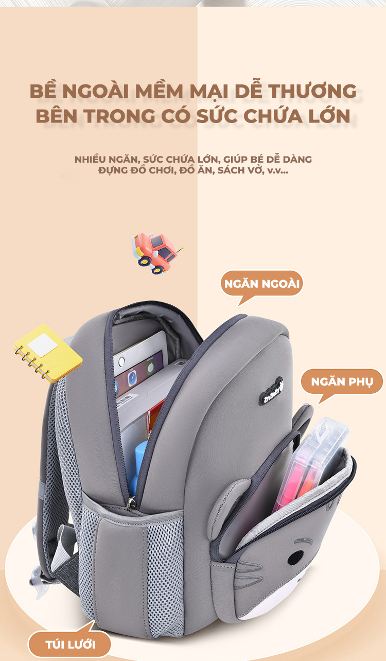 Mô tả Balo cho bé trai bé gái đi học mẫu giáo mầm non từ 2 đến 5 tuổi 1989KIDS, siêu nhẹ, sức chứa lớn, hình in 3D dễ thương - 5