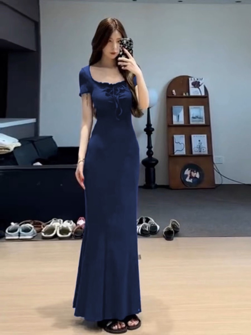 Đầm Body Nữ Tay Ngắn Cổ Vuông, Đầm Nữ Dáng Dài luluta Dress ( có ...
