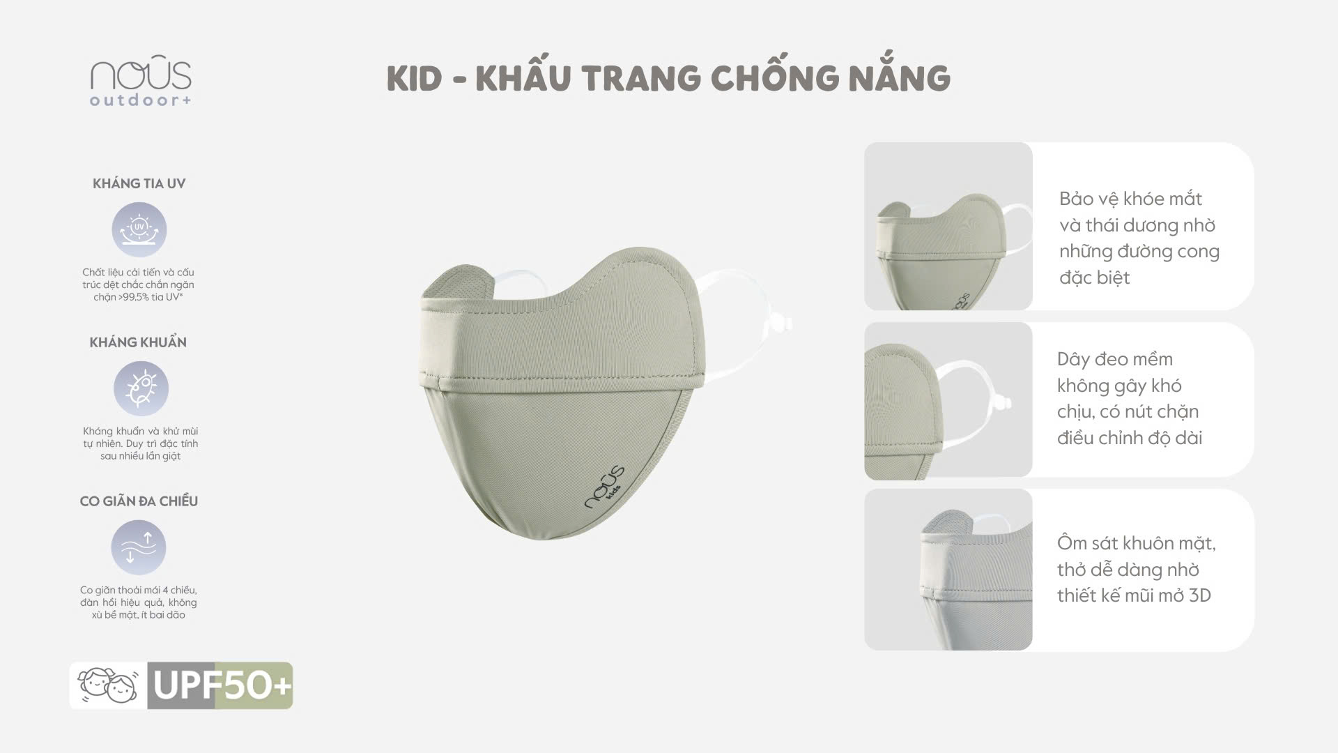 Mô tả Khẩu trang an toàn cho bé, chất liệu cao cấp UPF50+ Nous - 2