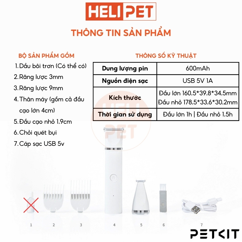 Mô tả Tông Đơ Đa Năng PETKIT 2in1 Pro 2025 Chuyên Dụng Cắt Tỉa Cạo Lông Cho Chó Mèo, Thú Cưng - HeLiPet - 4