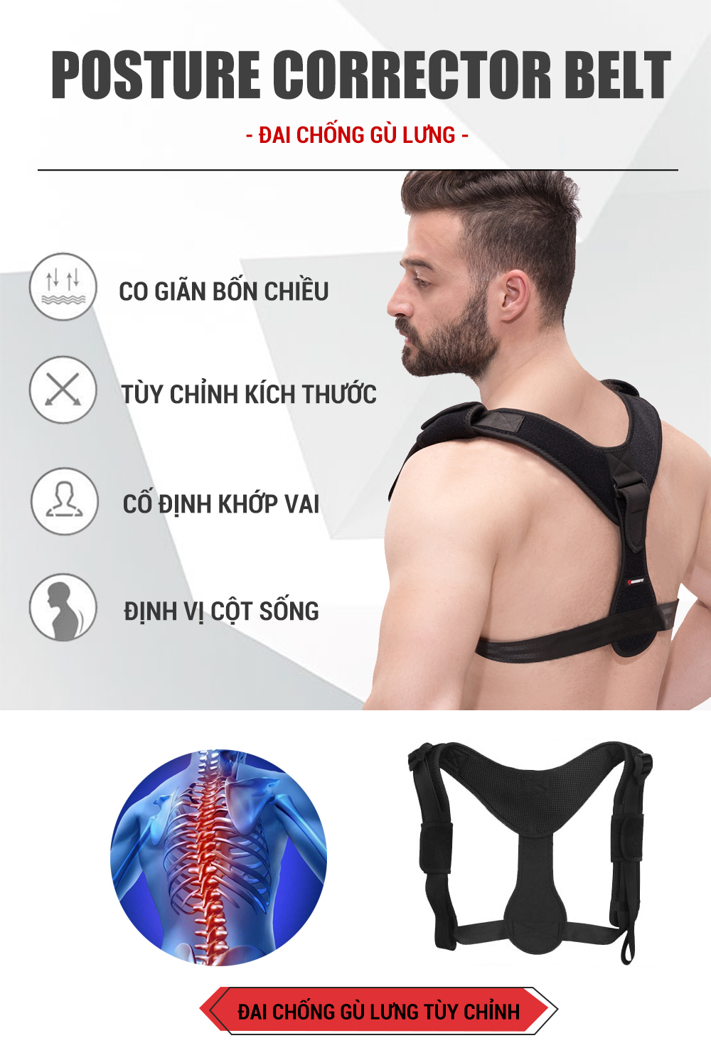 Mô tả Đai chống gù lưng nữ, nam cao cấp GoodFit chất liệu bền, thoáng khí, định hình cột sống GF712P - 1