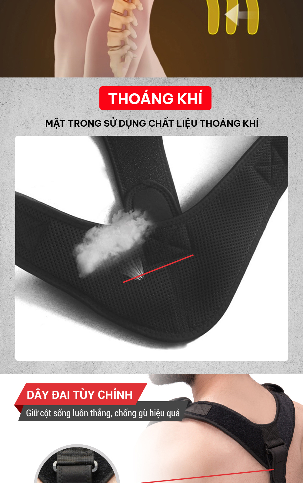 Mô tả Đai chống gù lưng nữ, nam cao cấp GoodFit chất liệu bền, thoáng khí, định hình cột sống GF712P - 4