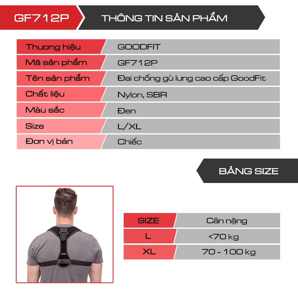 Mô tả Đai chống gù lưng nữ, nam cao cấp GoodFit chất liệu bền, thoáng khí, định hình cột sống GF712P - 7