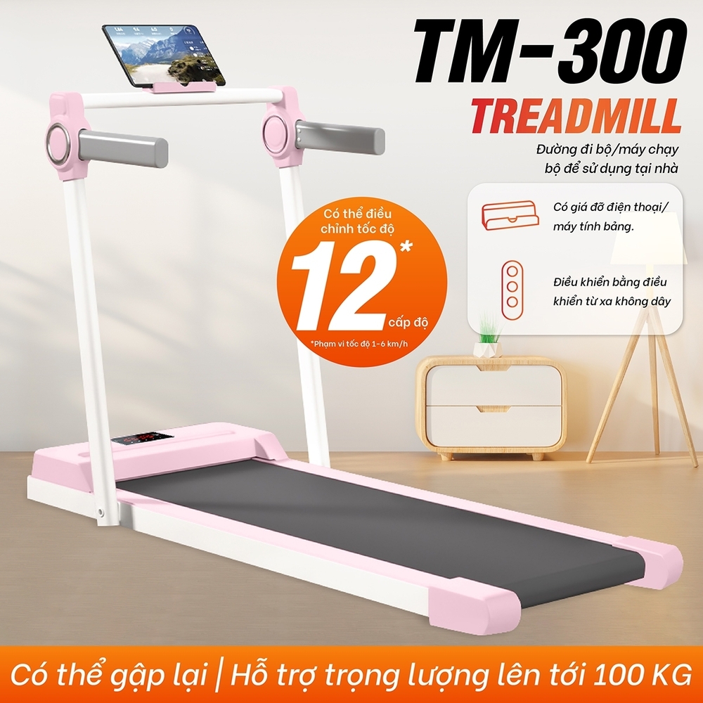 Mô tả BG - (Có Điều Khiển Remote Từ Xa)Máy chạy bộ điện  trong nhà máy gia dụng băng chạy chống rung TM300 - 6