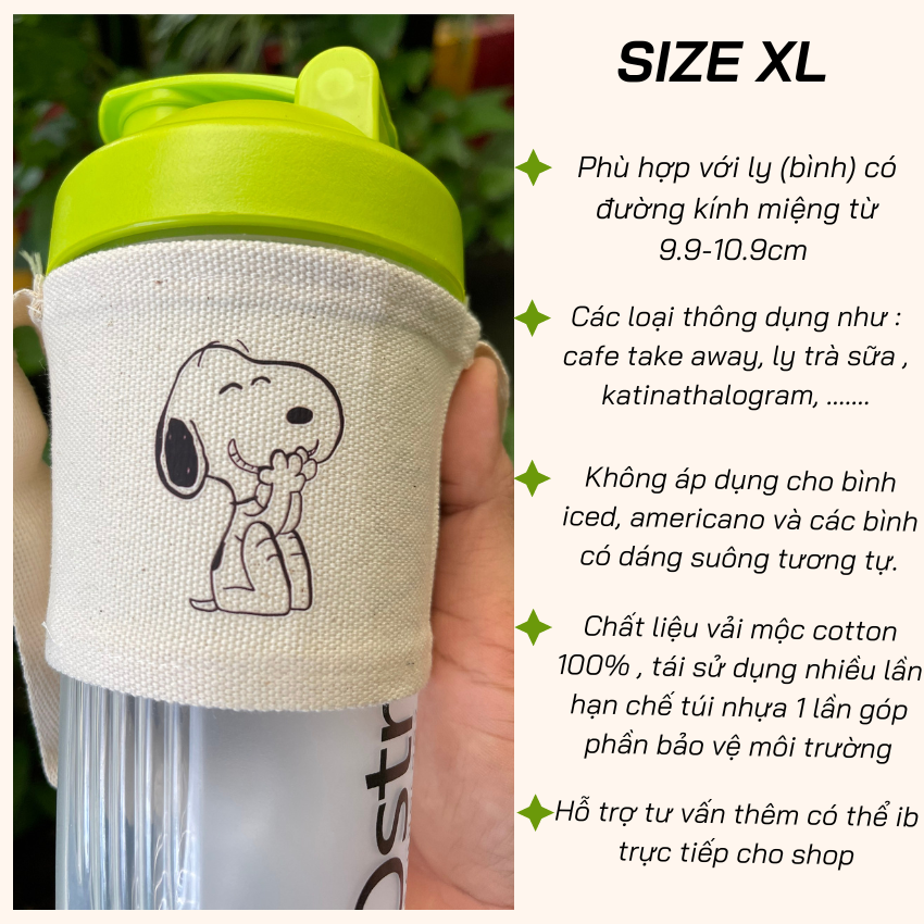 Mô tả Túi treo ly cốc (cup holder) Ginko Canvas in hình Snoopy Cute ( nhiều size) - 3