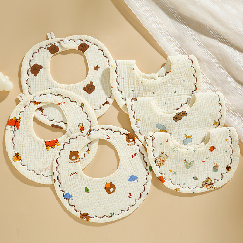 Mô tả Yếm Tròn Xô Muslin 6 Lớp Cho Bé Dày Dặn Thấm Hút Tốt Mềm Mại Bấm Nút Tiện Lợi, Yếm Xô Tròn Cho bé - 1