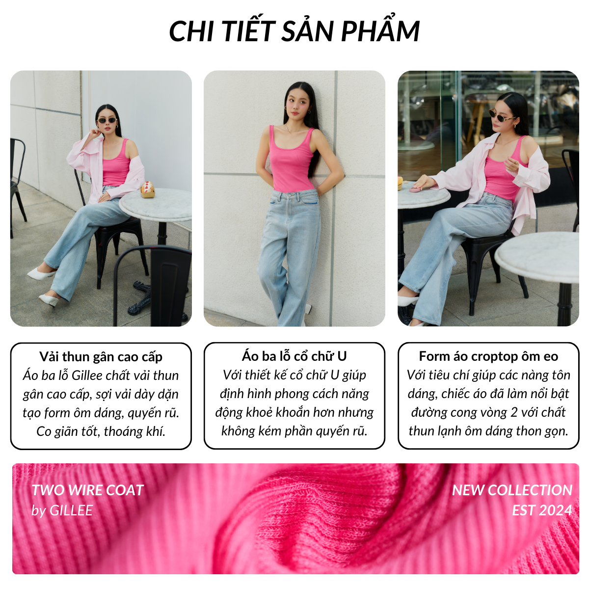 Áo ba lỗ GILLEE màu hồng