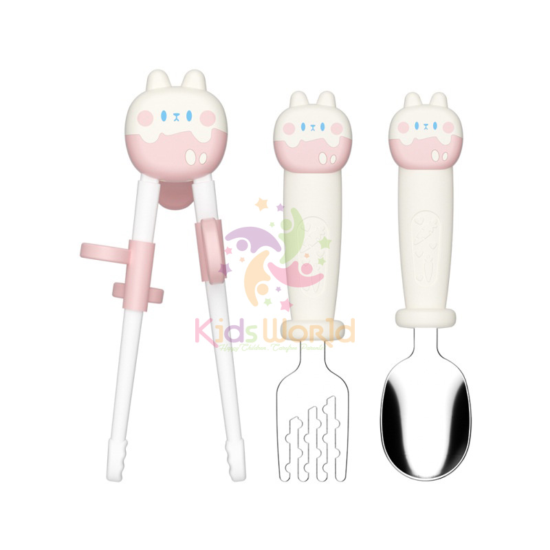 Mô tả Bộ thìa nĩa đũa tập ăn cho bé KidsWorld hình thỏ đũa tập gắp xỏ ngón chống trượt cho bé ăn dặm - 3