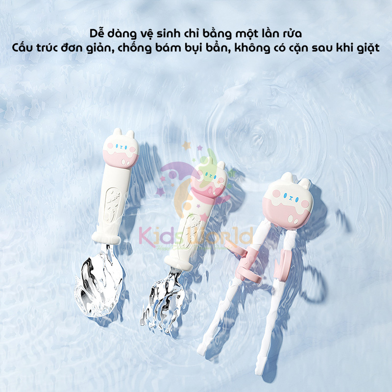 Mô tả Bộ thìa nĩa đũa tập ăn cho bé KidsWorld hình thỏ đũa tập gắp xỏ ngón chống trượt cho bé ăn dặm - 8
