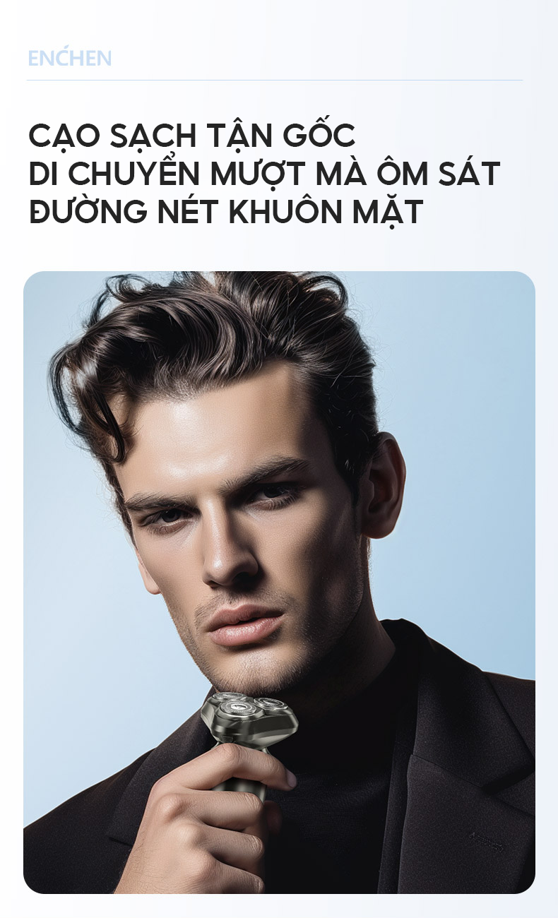 Mô tả Máy cạo râu Enchen Blackstone 6, 3 đầu cạo nổi linh hoạt, lưỡi dao tự mài - BH 6 tháng - 3