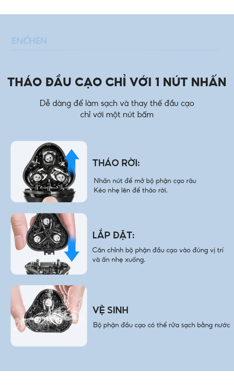 Mô tả Máy cạo râu Enchen Blackstone 6, 3 đầu cạo nổi linh hoạt, lưỡi dao tự mài - BH 6 tháng - 8