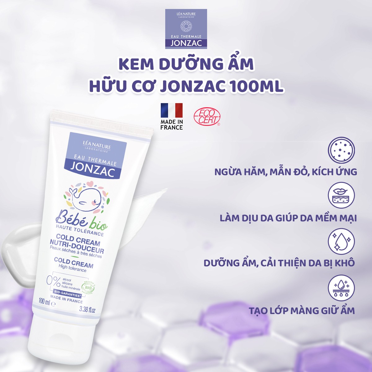 Mô tả Kem Dưỡng Ẩm Hữu cơ JONZAC dành cho bé từ sơ sinh 100ml - 2