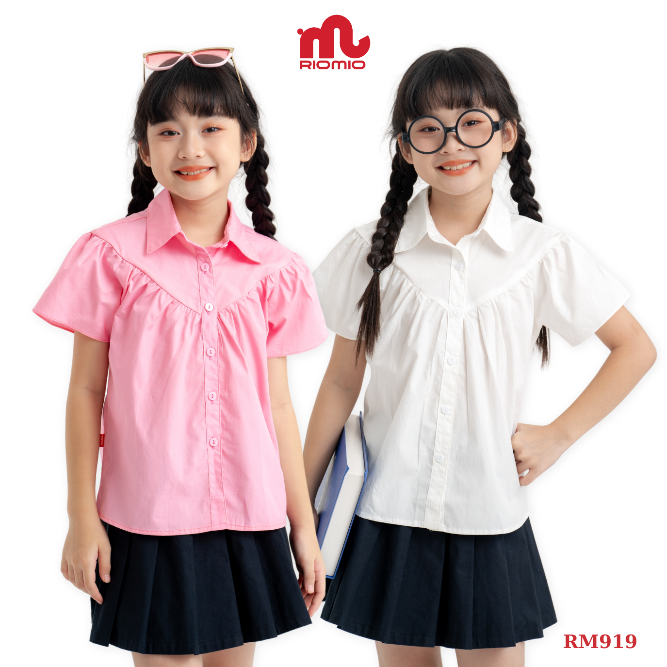 Mô tả Sơ mi bé gái cộc tay nhún Doris Riomio, chất liệu thoáng mát RA919 - 1