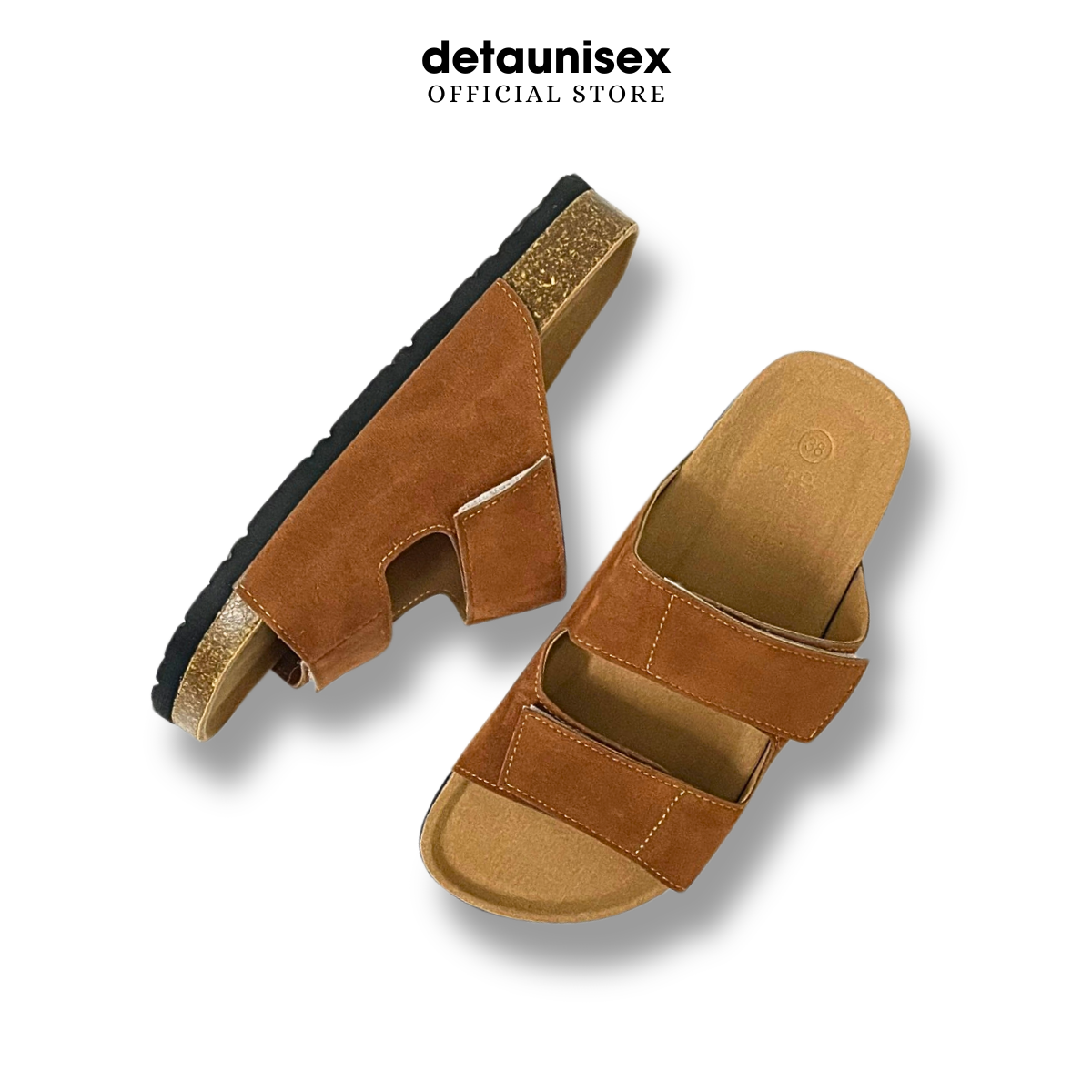 Mô tả Dép Birken đế trấu nam 2 quai ngang Detaunisex lót si kem - DETA25D - 4