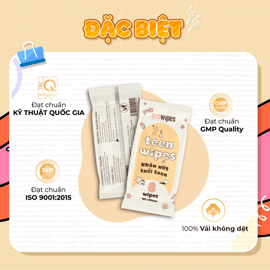 Mô tả Khăn Ướt Mini ECOWIPES Teen Wipes Không Mùi, Vải Không Dệt Daily Beauty - 4