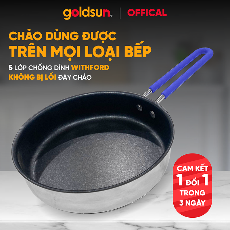 Mô tả Chảo Inox Chống Dính Goldsun GPA1402 Đáy Từ 3 Lớp Chống Dính Sử Dụng Trên Mọi Loại Bếp - 1