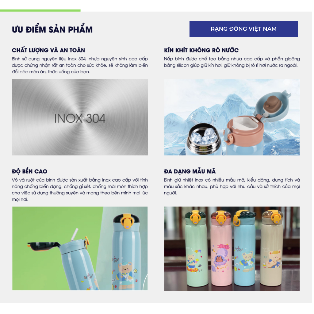 Bình Giữ Nhiệt Inox Cao Cấp Rạng Đông Có Ống Hút, 450ml Đựng Nước Nóng ...